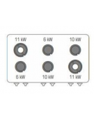 Cucina a gas ermetica 6 fuochi, potenza 2x6kw + 2x10kw + 2x11kw - su forno elettrico ventilato GN 1/1 - cm 120x90x90h