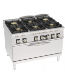 Cucina a gas ermetica 6 fuochi, potenza 4x10kw + 2X11Kw - su forno a gas statico full size - cm 120x90x90h