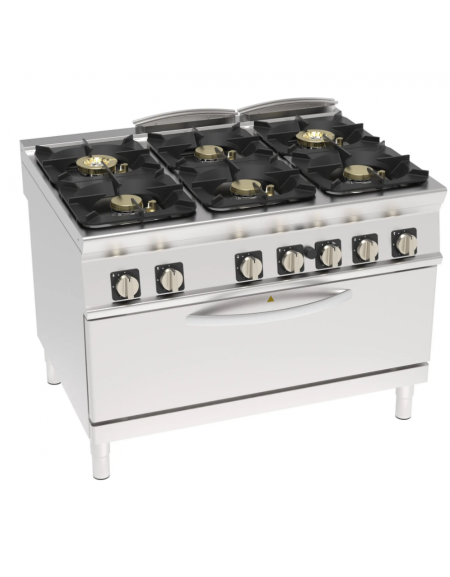Cucina a gas ermetica 6 fuochi, potenza 4x10kw + 2X11Kw - su forno a gas statico full size - cm 120x90x90h