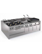 Cucina a gas ermetica 6 fuochi, pot. 2x6kw + 2x10kw + 2x11kw, su forno a gas statico full size e Grill elettrico - cm 120x90x90h
