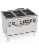 Cucina elettrica 6 piastre ermetiche quadrate, su forno elettrico statico full size - potenza tot. Kw 30,3 trifase - cm 120x90x9