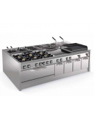 Cucina elettrica 6 piastre ermetiche quadrate, su forno elettrico statico full size - potenza Kw 30,3 trifase - cm 120x90x90h