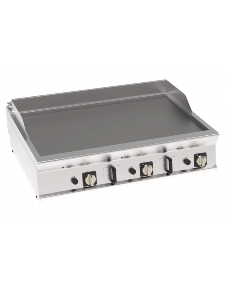 Fry-Top a gas da banco, 3 zone cottura, piastra liscia cm 113x69, potenza gas Kw 24 - cm 120x90x28h