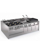 Fry-Top a gas da banco, 3 zone cottura, piastra liscia cm 113x69, potenza gas Kw 24 - cm 120x90x28h