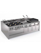 Fry-Top a gas da banco, 3 zone cottura - piastra 1/3 rigata + 2/3 liscia, piastra cm 113x69 - potenza Kw 24 - cm 120x90x28h