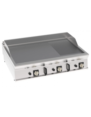 Fry-Top a gas da banco, piastra 2/3 liscia e 1/3 rigata cromata spazzolata, zona cottura cm 113x69 - Kw 24 - cm 120x90x28h