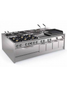 Fry-Top a gas da banco, piastra 2/3 liscia e 1/3 rigata cromata spazzolata, zona cottura cm 113x69 - gas Kw 24 - cm 120x90x28h