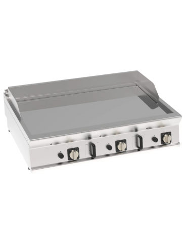 Fry-Top a gas da banco, 3 zone cottura, piastra liscia cromata cm 113x69, potenza gas Kw 24 - cm 120x90x28h