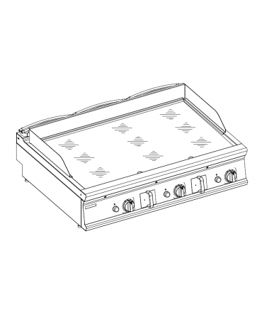 Fry-Top a gas da banco, 3 zone cottura, piastra liscia cromata cm 113x69, potenza gas Kw 24 - cm 120x90x28h