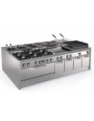Fry-Top a gas da banco, 3 zone cottura, piastra liscia cromata cm 113x69, potenza gas Kw 24 - cm 120x90x28h