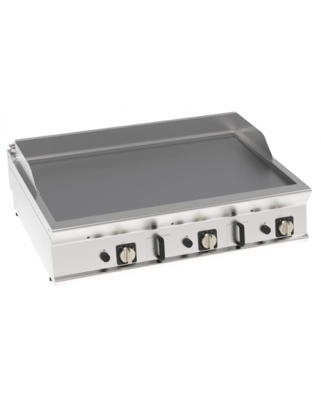 Fry-Top a gas da banco, 3 zone cottura, piastra liscia cromata spazzolata cm 113x69, potenza gas Kw 24 - cm 120x90x28h