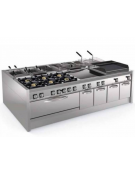 Fry-Top a gas da banco, 3 zone cottura, piastra liscia cromata spazzolata cm 113x69, potenza gas Kw 24 - cm 120x90x28h