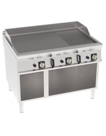 Fry-Top a gas su vano aperto - piastra 1/3 rigata + 2/3 liscia - zona cottura cm 113x69 - potenza gas Kw 24 - cm 120x90x90h