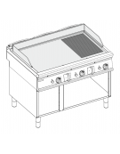Fry-Top a gas su vano aperto - piastra 1/3 rigata + 2/3 liscia - zona cattura cm 113x69 - potenza gas Kw 24 - cm 120x90x90h