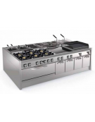 Fry-Top a gas su vano aperto - piastra 1/3 rigata + 2/3 liscia - zona cattura cm 113x69 - potenza gas Kw 24 - cm 120x90x90h