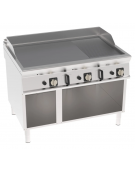 Fry-Top a gas su vano aperto, 2/3 liscio + 1/3 rigato cromato spazzolato, sup. cattura cm 113x69 - gas Kw 24 - cm 120x90x90h