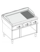 Fry-Top a gas su vano aperto, 2/3 liscio + 1/3 rigato cromato spazzolato, sup. cattura cm 113x69 - gas Kw 24 - cm 120x90x90h