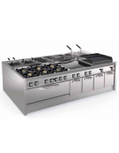 Fry-Top a gas su vano aperto, 2/3 liscio + 1/3 rigato cromato spazzolato, piano cottura cm 113x69 - gas Kw 24 - cm 120x90x90h