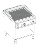 Fry-Top a gas su vano aperto, 2 zone cottura, piastra rigata cm 74,9x69,8, potenza gas Kw 16 - cm 80x90x90h