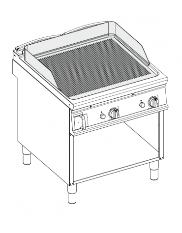 Fry-Top a gas su vano aperto, 2 zone cottura, piastra rigata cm 74,9x69,8, potenza gas Kw 16 - cm 80x90x90h