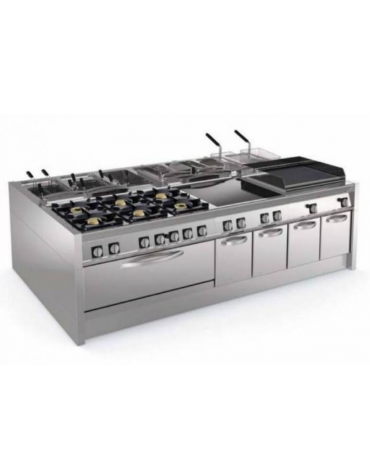 Fry-Top a gas su vano aperto, 2 zone cottura, piastra rigata cm 74,9x69,8, potenza gas Kw 16 - cm 80x90x90h