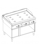 Fry-Top a gas su vano aperto, 3 zone cottura, piastra liscia cromata cm 113x69, potenza gas Kw 24 - cm 120x90x90h