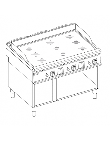 Fry-Top a gas su vano aperto, 3 zone cottura, piastra liscia cromata cm 113x69, potenza gas Kw 24 - cm 120x90x90h