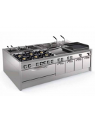 Fry-Top a gas su vano aperto, 3 zone cottura, piastra liscia cromata cm 113x69, potenza gas Kw 24 - cm 120x90x90h