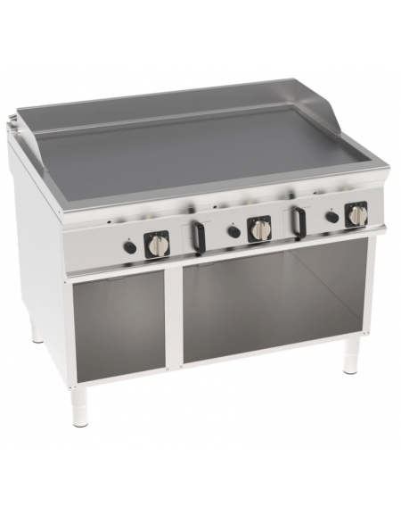 Fry-Top a gas su vano aperto, 3 zone cottura, piastra liscia cromata spazzolata cm 113x69, potenza gas Kw 24 - cm 120x90x90h