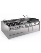 Fry-Top a gas su vano aperto, 3 zone cottura, piastra liscia cromata spazzolata cm 113x69, potenza gas Kw 24 - cm 120x90x90h