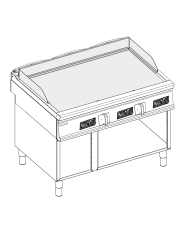 Fry top elettrico su vano aperto, 3 zone cottura, piastra liscia - con controllo elettronico - trifase 18kw - cm 120x90x90h