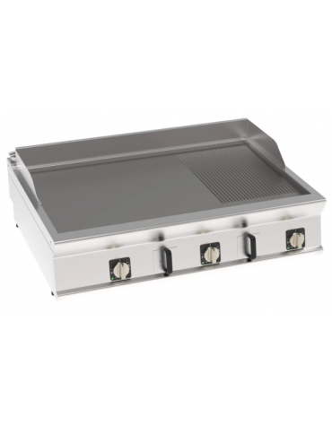 Fry-Top elettrico da banco - piastra 1/3 rigata + 2/3 liscia, zona cottura cm 113x69 - trifase Kw 18 - cm 120x90x28h