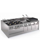 Fry-Top elettrico da banco, 2/3 liscio + 1/3 rigato cromato spazzolato, zona cottura cm 113x69 - trifase Kw 18 - cm 120x90x28h