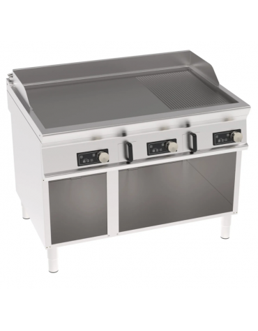 Fry top elettrico su vano aperto, piastra 2/3 liscia + 1/3 rigata - con controllo elettronico - trifase 18kw - cm 120x90x90h
