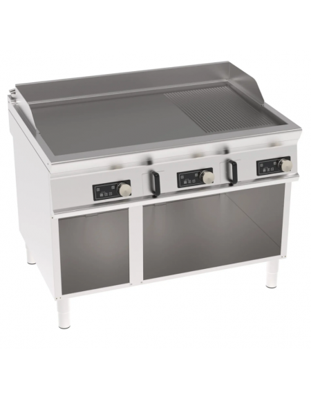 Fry top elettrico su vano aperto, piastra 2/3 liscia + 1/3 rigata - con controllo elettronico - trifase 18kw - cm 120x90x90h