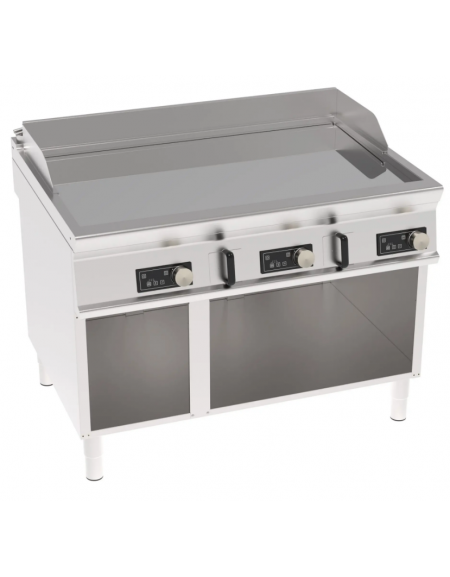 Fry top elettrico su vano aperto, 3 zone cottura, piastra liscia cromata, controllo elettronico - trifase 18kw - cm 120x90x90h