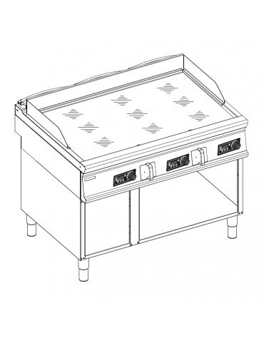 Fry top elettrico su vano aperto, 3 zone cottura, piastra liscia cromata, controllo elettronico - trifase 18kw - cm 120x90x90h