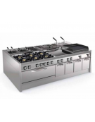 Fry top elettrico su vano aperto, 3 zone cottura, piastra liscia cromata, controllo elettronico - trifase 18kw - cm 120x90x90h