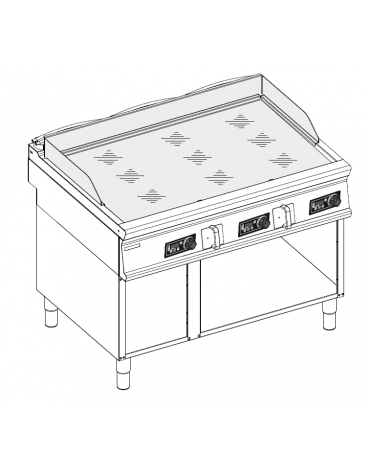 Fry top elettrico su vano aperto, piastra liscia cromata spazzolata - con controllo elettronico - trifase 18kw - cm 120x90x90h