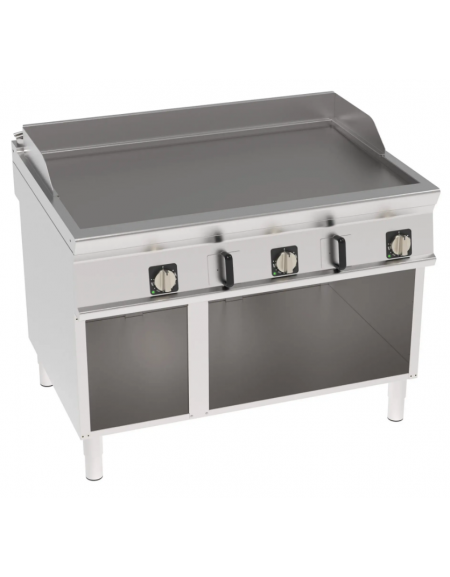 Fry-Top elettrico su vano aperto, 3 zone cottura, piastra liscia cm 113x69, trifase Kw 18 - cm 120x90x90h