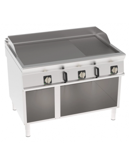 Fry-Top elettrico su vano aperto - piastra 1/3 rigata + 2/3 liscia, zona cottura cm 113x69 - trifase Kw 18 - cm 120x90x90h