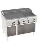 Fry-Top elettrico su vano aperto, 2/3 liscio + 1/3 rigato cromato spazzolato, 3 zone cottura - trifase Kw 18 - cm 120x90x90h