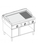 Fry-Top elettrico su vano aperto, 2/3 liscio + 1/3 rigato cromato spazzolato, 3 zone cottura - trifase Kw 18 - cm 120x90x90h