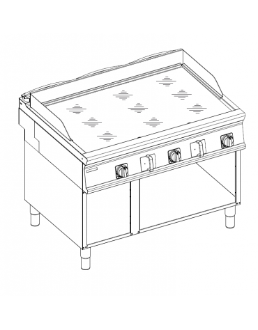 Fry-Top elettrico su vano aperto - piastra liscia cromata, zona cottura cm 113x69 - trifase Kw 18 - cm 120x90x90h