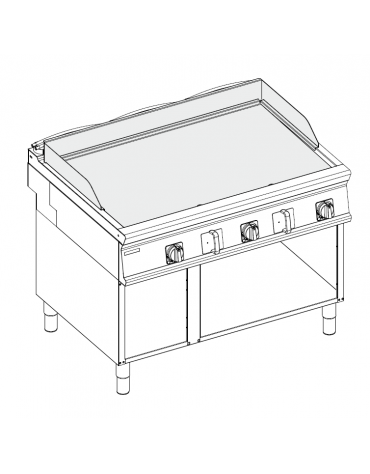 Fry-Top elettrico su vano aperto - piastra liscia cromata spazzolata, zona cottura cm 113x69 - trifase Kw 18 - cm 120x90x90h