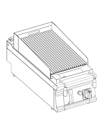 Griglia gas a pietra lavica da banco - 1 griglia inox, superficie cottura cm 62×36- potenza gas totale Kw 10 - cm 40x90x28h