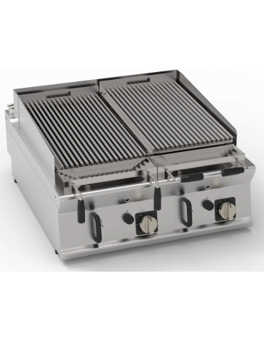Griglia gas a pietra lavica da banco - 2 griglie inox dim. cm 62x36 cad. - potenza gas totale Kw 20 - cm 80x90x28h