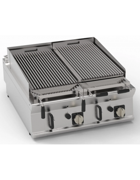 Griglia gas a pietra lavica da banco - 2 griglie inox dim. cm 62x36 cad. - potenza gas totale Kw 20 - cm 80x90x28h