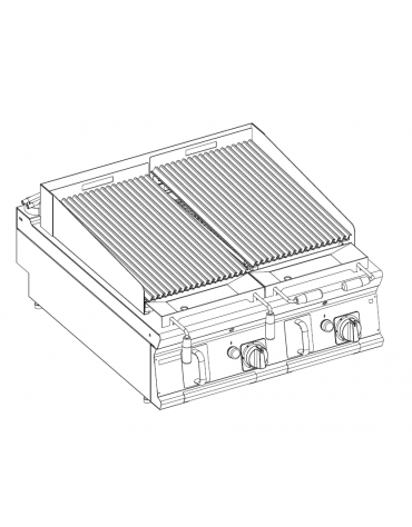 Griglia gas a pietra lavica da banco - 2 griglie inox dim. cm 62x36 cad. - potenza gas totale Kw 20 - cm 80x90x28h