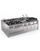 Griglia gas a pietra lavica da banco - 2 griglie inox dim. cm 62x36 cad. - potenza gas totale Kw 20 - cm 80x90x28h